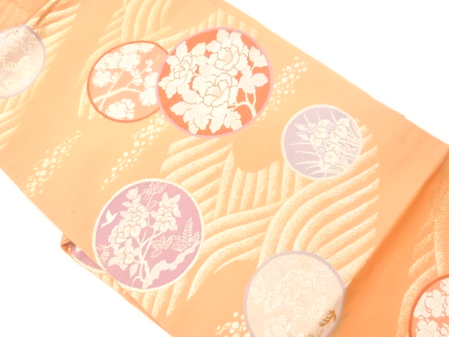JAPANESE KIMONO / VINTAGE NAGOYA OBI / WOVEN FLOWER & ROUNDEL